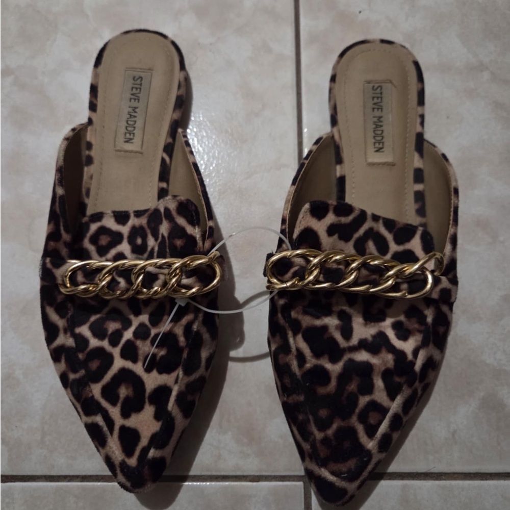 Steve Madden Animal Print Mules with Gold Accent